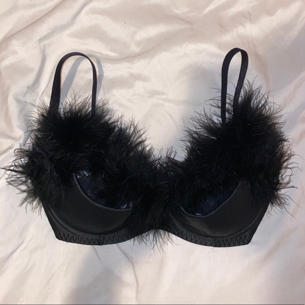 Savage x Fenty black marabou feather bra
